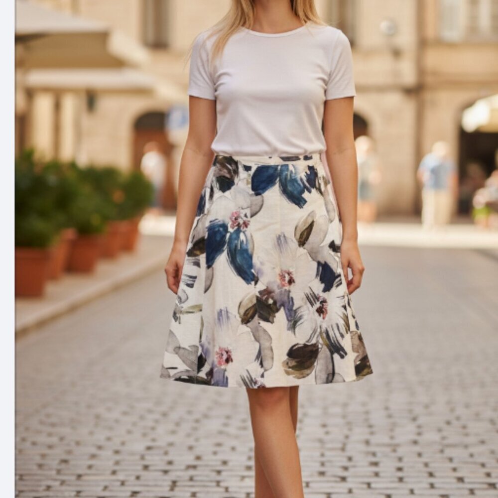 Gerry Weber 100% Linen Floral A Line Skirt Size 12